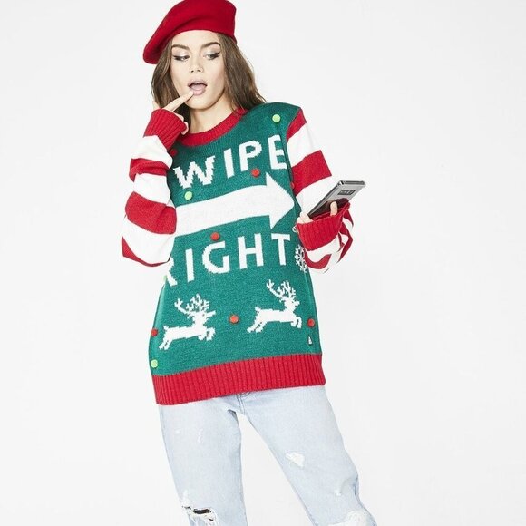 American Stitch Size L Swipe Right Ugly Christmas Sweater Holiday Pullover - Picture 2 of 7